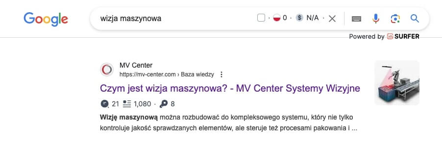 Treść firmowa widoczna na topowych pozycjach podczas wyszukiwania frazy istotnej dla klienta.