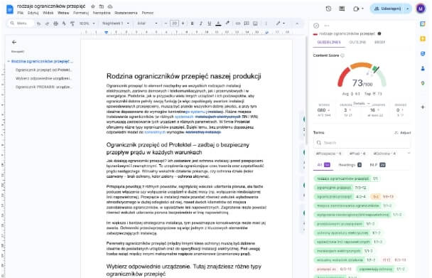 Dopasowywanie treści pod frazę i umieszczanie słów kluczowych z pomocą narzędzia Surfer SEO.