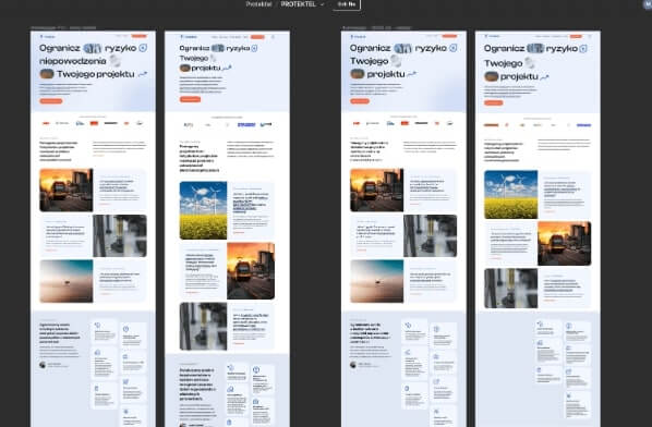 Kreacje prezentujące stronę główną przedstawiane przed wdrożeniem.