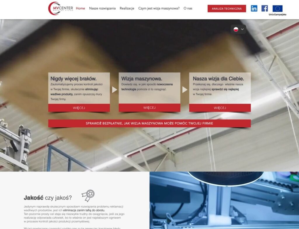 Wygląd strony przed rewitalizacją – wiele walczących o uwagę wezwań do akcji i brak konkretnej drogi dla odbiorcy.