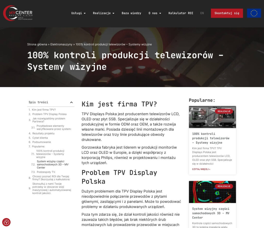 Umieszczona na stronie historia sukcesu dokumentująca udaną współpracę.