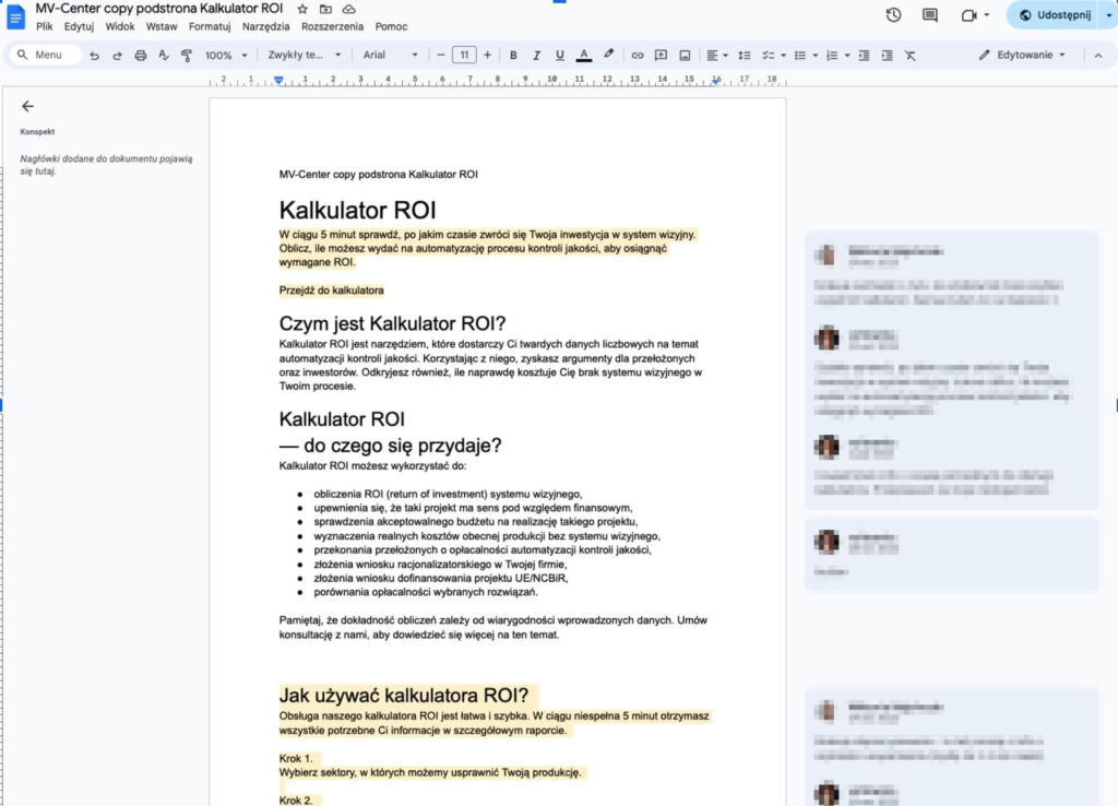 Proces przygotowywania treści do strony.